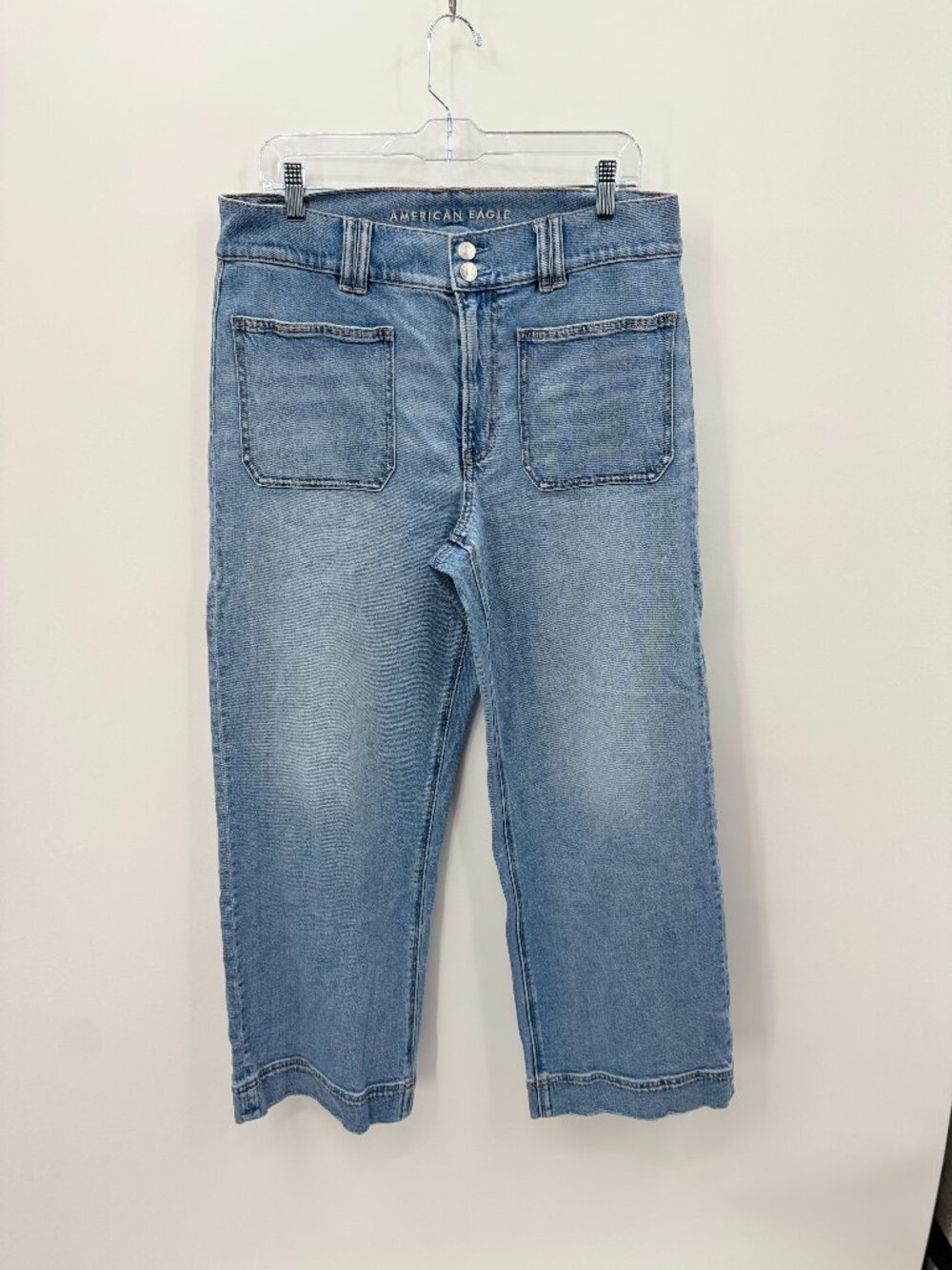 American Eagle Patch Pocket Wide Leg Cropped Jeans Womens 12 Long Stretch